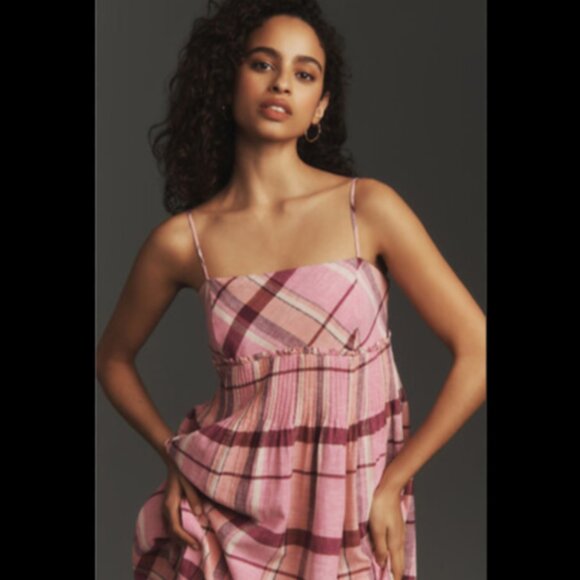 Brand New Maeve Linen Pleated-Waist Hanky-Hem Midi Dress - Picture 4 of 9